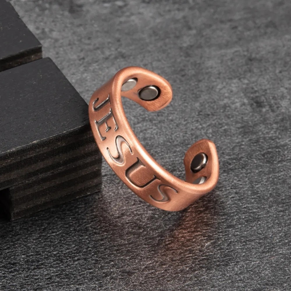 Pure Copper Ring Magnetic Retro Adjustable Letters Ring