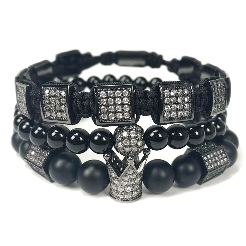 3pcsset Natural Stone Beads Men Bracelet Set