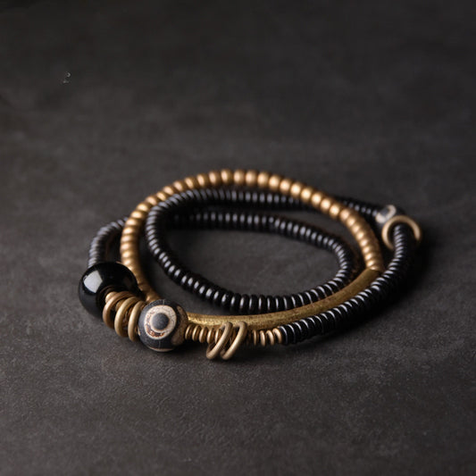 Bracelet Women's Literary Copper Beads Antique Wood Bracelet Men's Jewelry