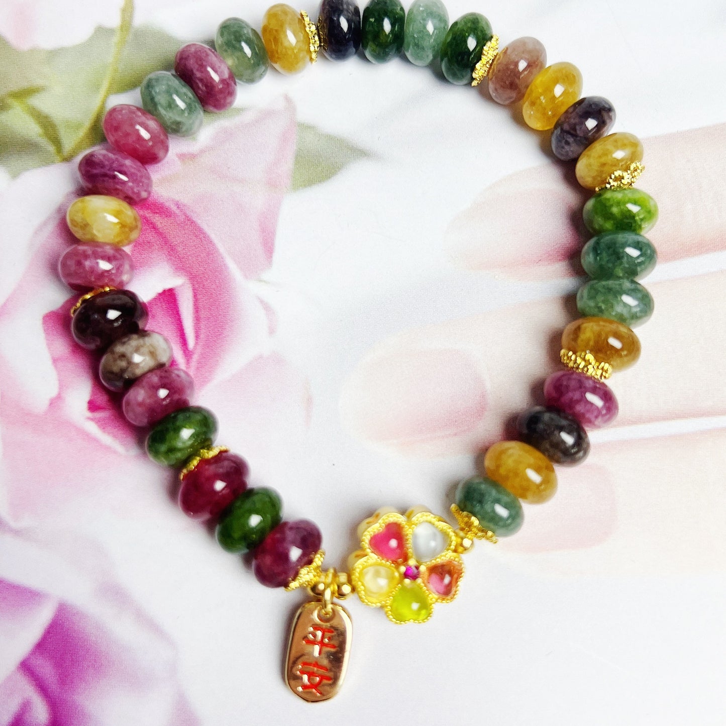 Colorful Tourmaline Abacus Beads Jade Bracelet For Women