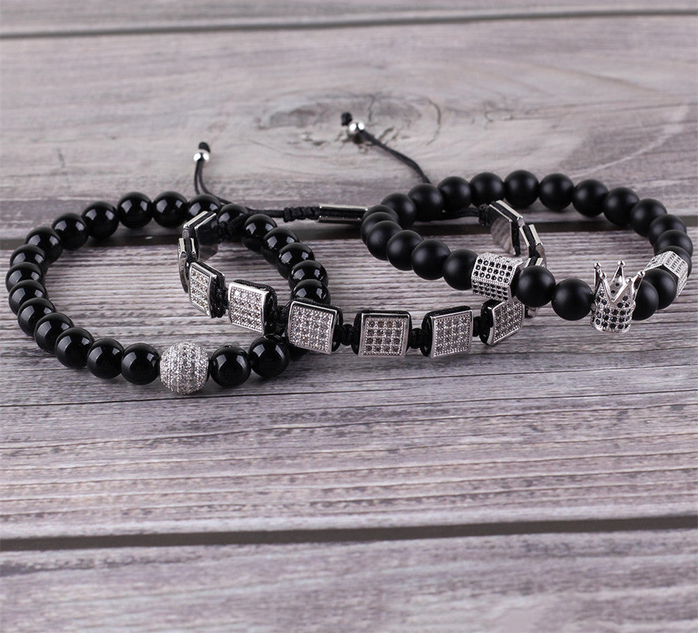 3pcsset Natural Stone Beads Men Bracelet Set
