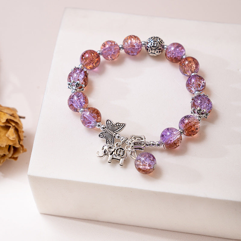 Chinese Style Butterfly Cracked Cystal Bracelet Gradient Beads Antique Silver Ladies