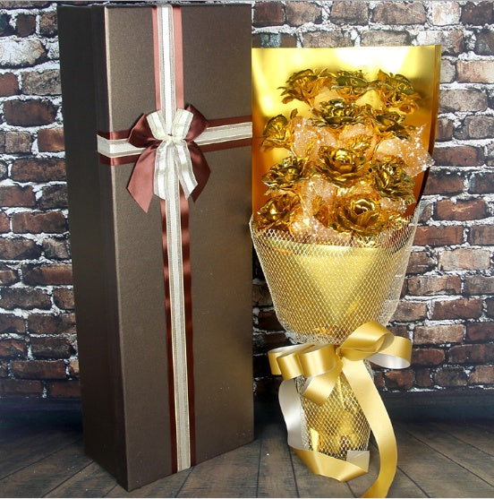Valentine''s Day Gift on Tanabata Valentine''s Day Golden Rose 24K Golden Foil Rose Bundle for Marriage Creative Wedding for Wife and Girlfriend