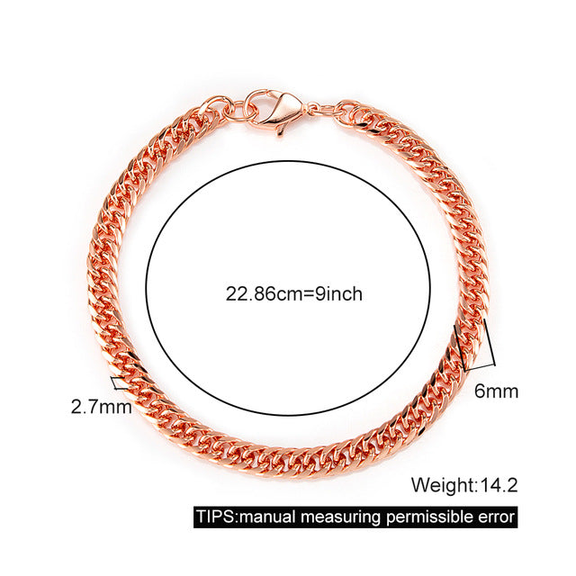 Men's Pure Copper Bracelet Women's Adjustable Cuban Chain Ring Lobster Buckle 6mm Scratch-resistant