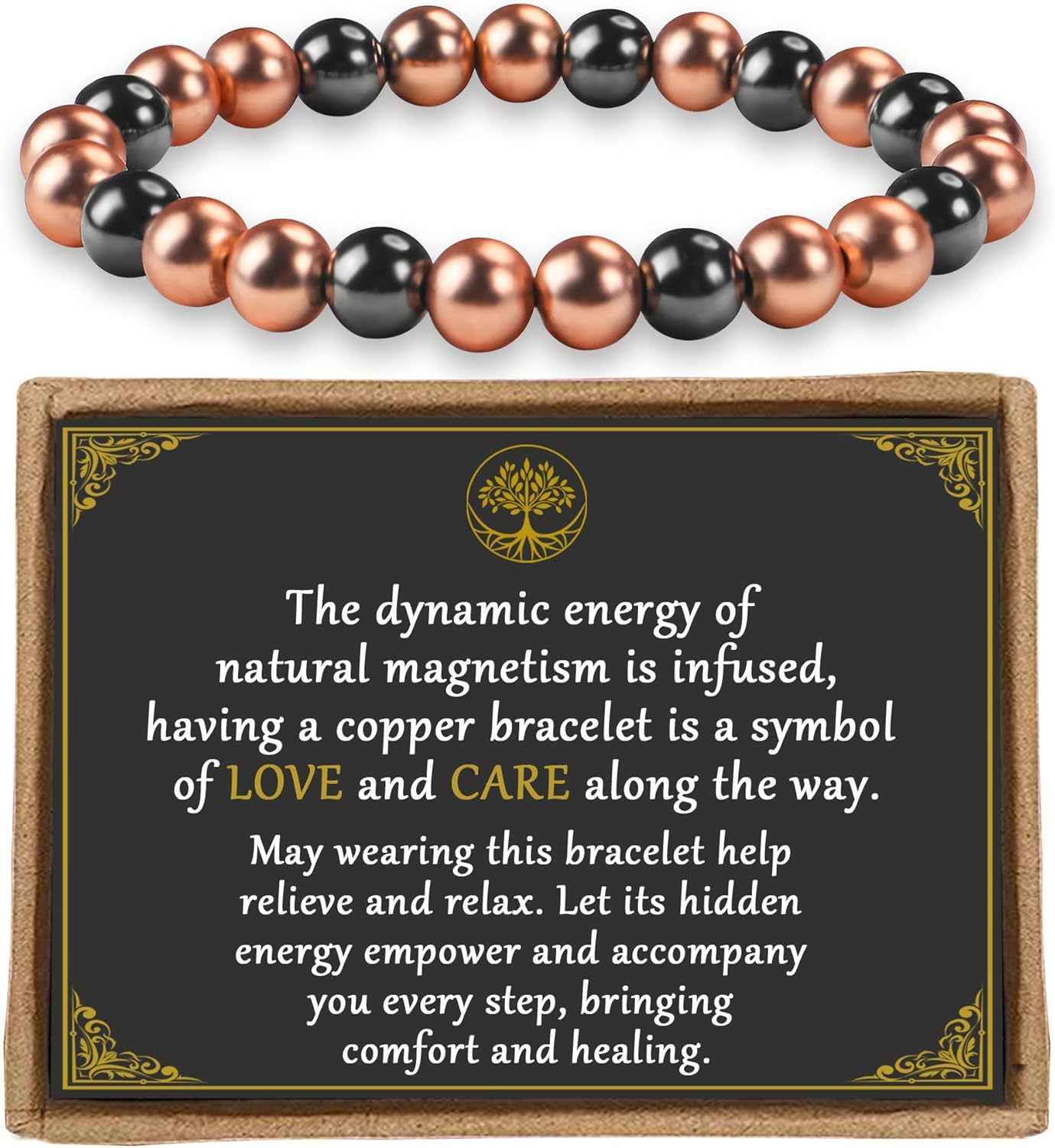 Copper Bead Magnet 6mm Women's Copper Bead Black Magnet Bracelet