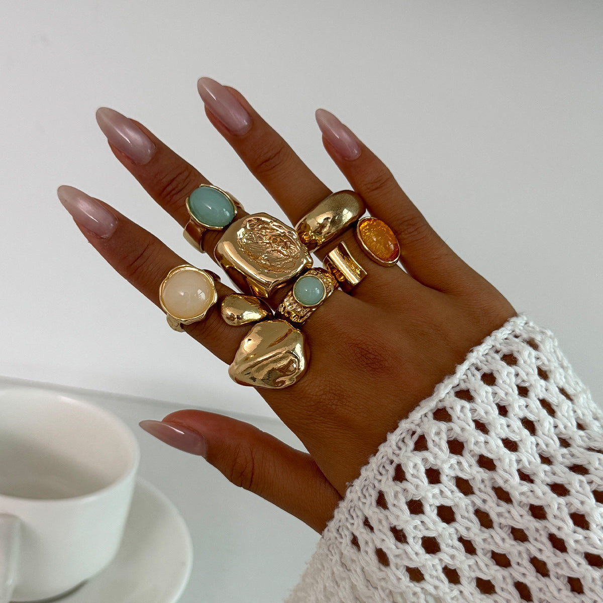 Stylish And Elegant Moonstone Ring With An Irregular Wide Band