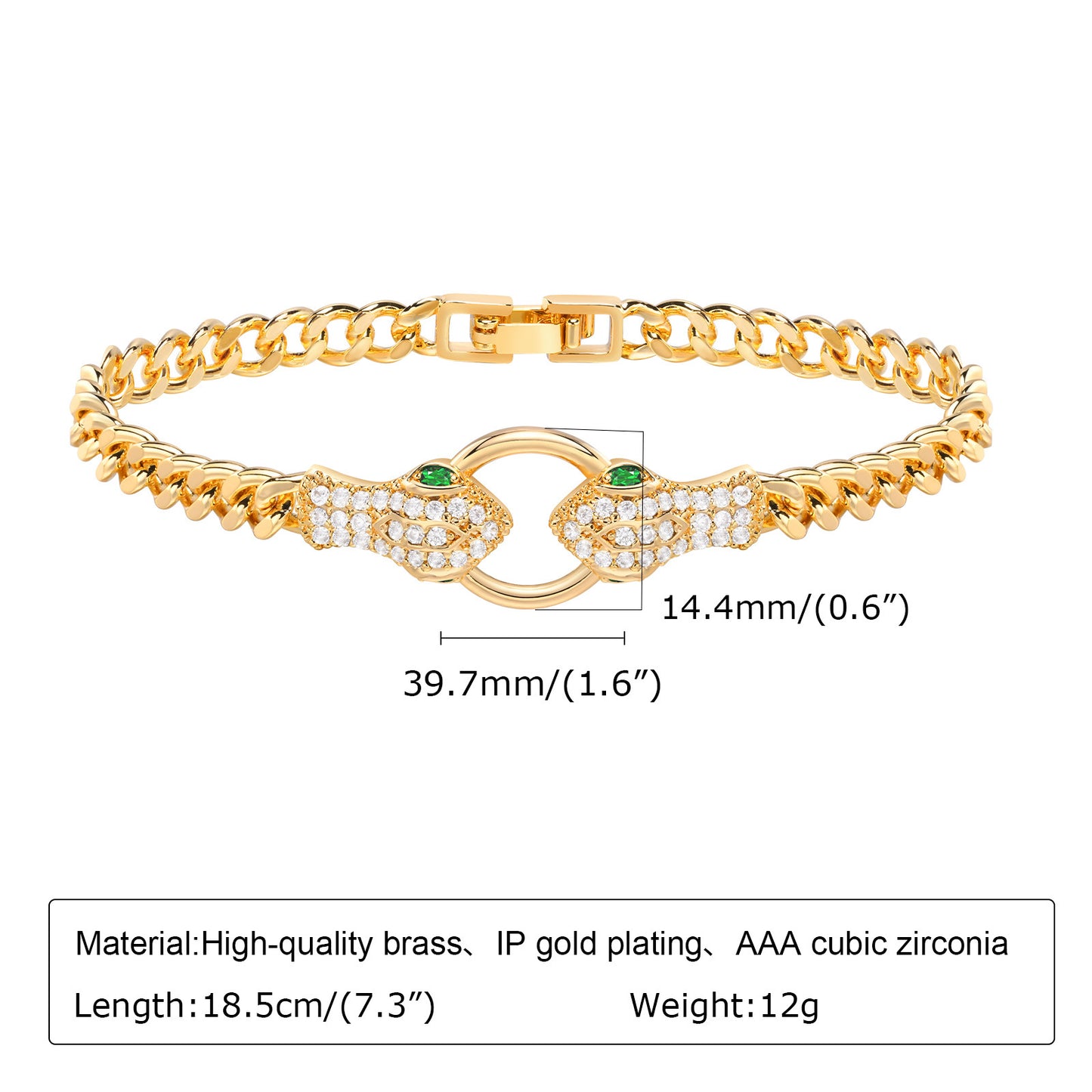 Copper Square Heart-shaped Zircon Geometric Bracelet