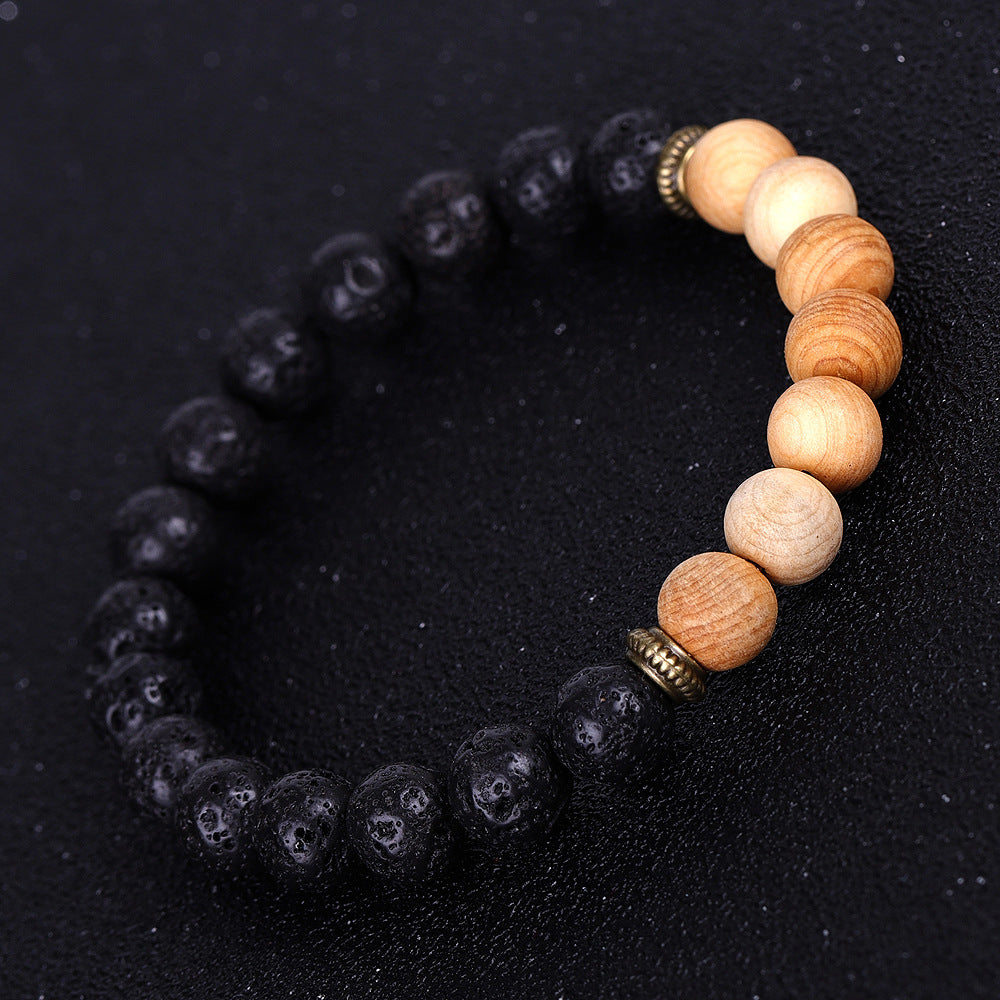 Ice Crack Agate Bracelet Volcanic Stone Wood Beads