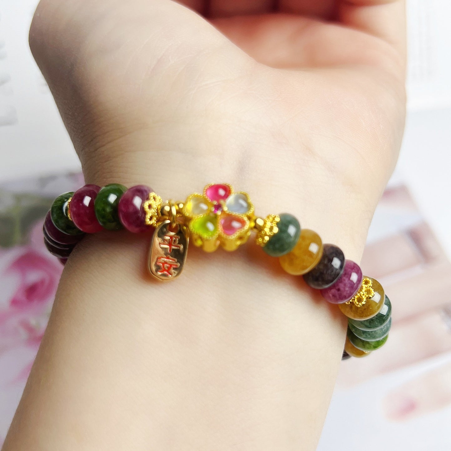Colorful Tourmaline Abacus Beads Jade Bracelet For Women
