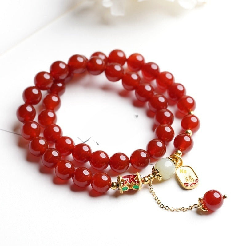 Red Agate Hetian Jade Beads Bracelet Women