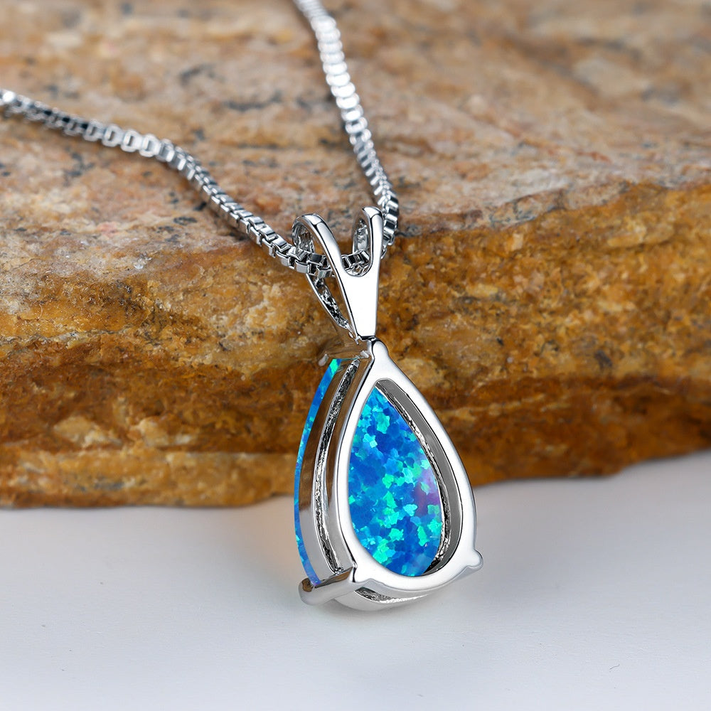 Fashion Platinum Water Drop Blue Copper Necklace Clavicle Chain Jewelry