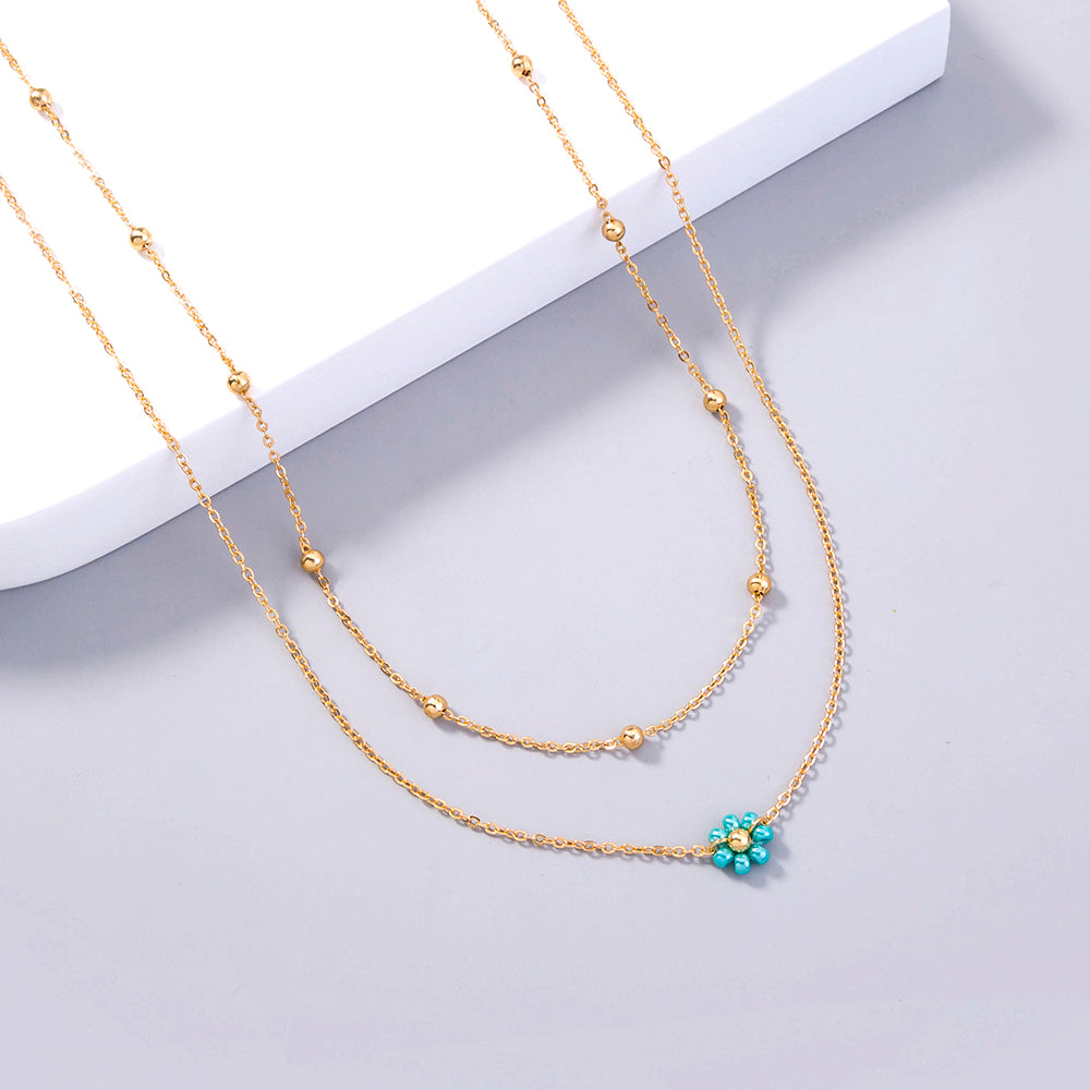 Copper Bead Flower multi-layer necklace