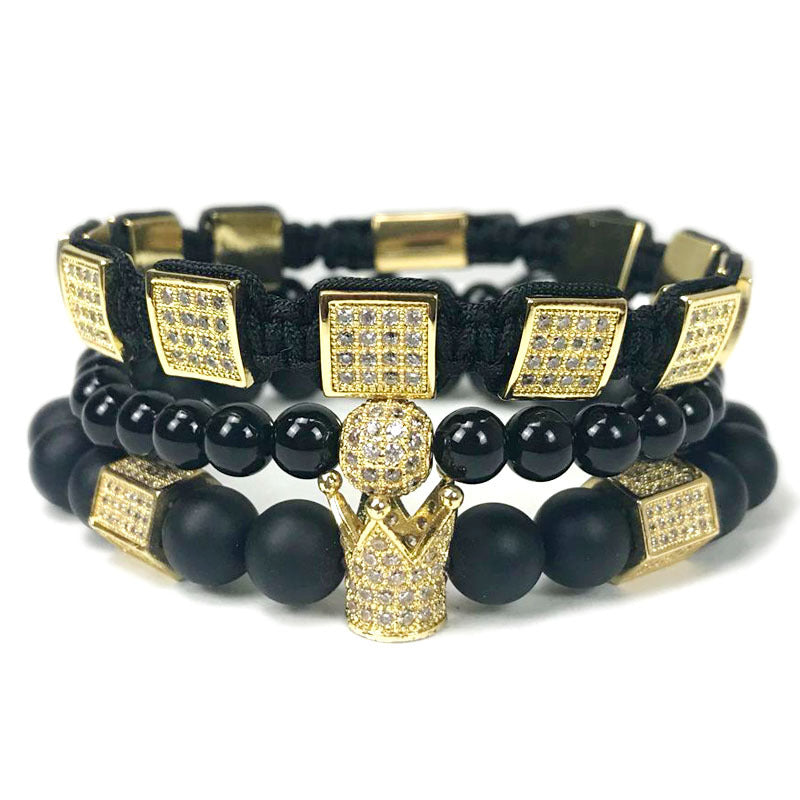 3pcsset Natural Stone Beads Men Bracelet Set