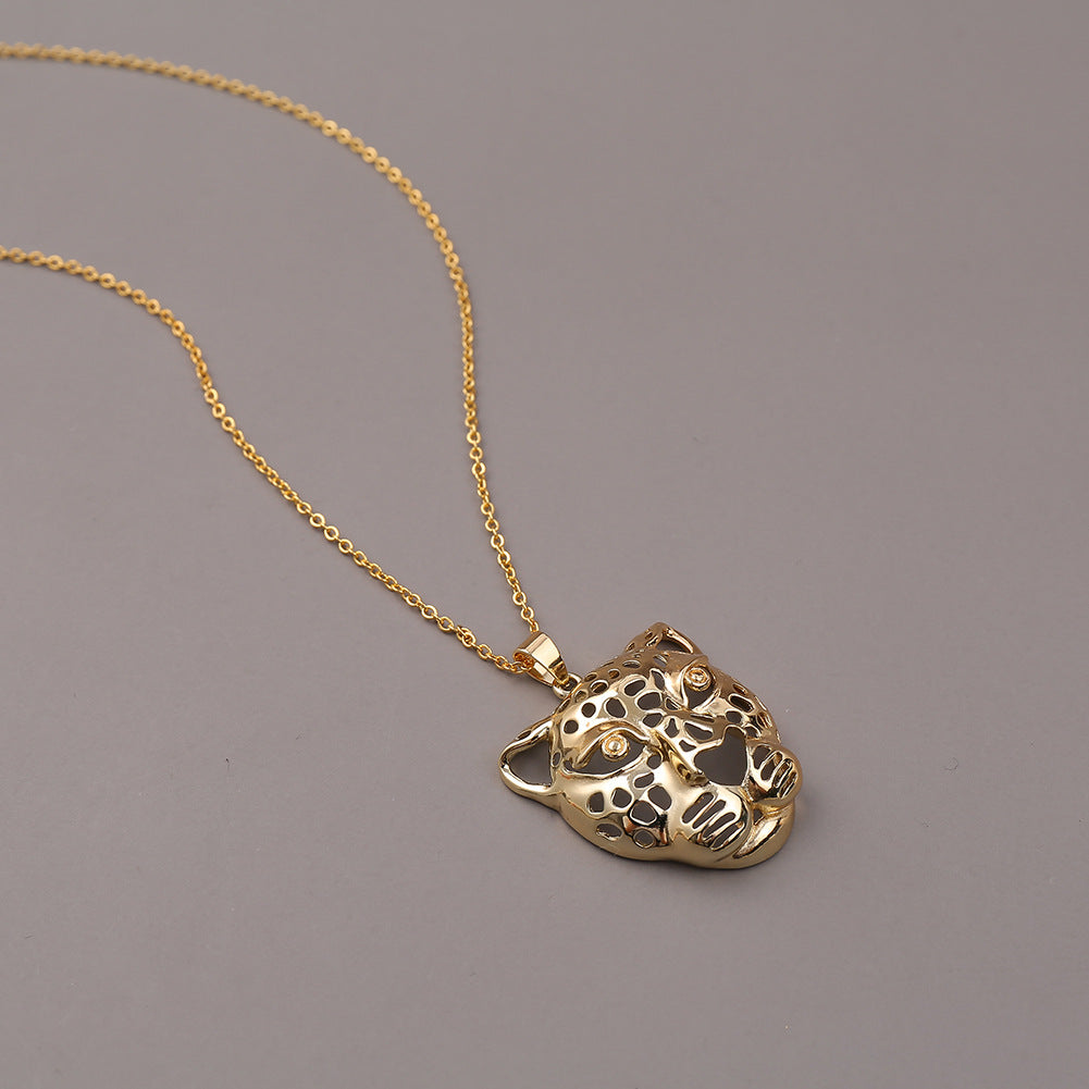 Copper Exaggerated Hollow Leopard Head Pendant Necklace
