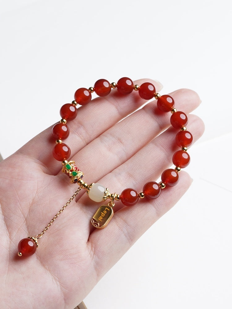 Red Agate Hetian Jade Beads Bracelet Women