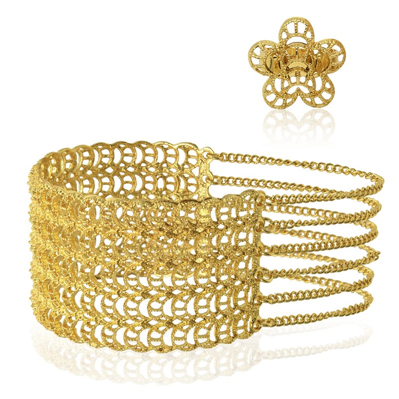 Gold-plated Hollow Copper Bracelet Ring Set