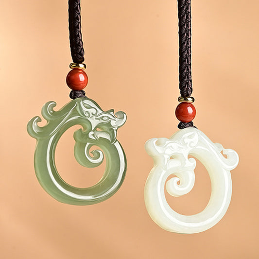 Xinjiang Hetian Jade Greenish White Jade Pendant Twelve Zodiac Dragon Necklace