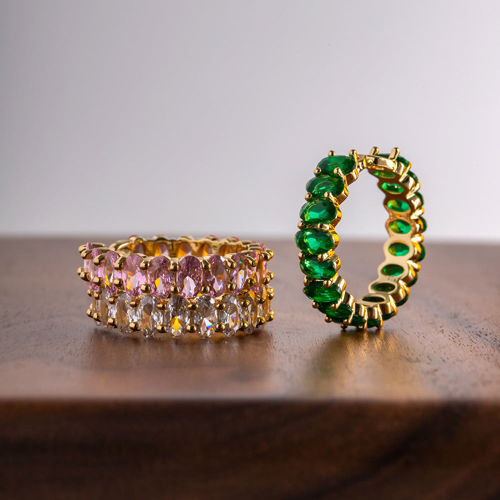 Colorful Jewelry Copper Cubic Zirconia CZ Oval Rings