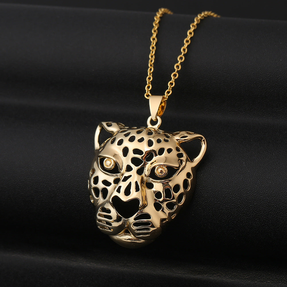 Copper Exaggerated Hollow Leopard Head Pendant Necklace