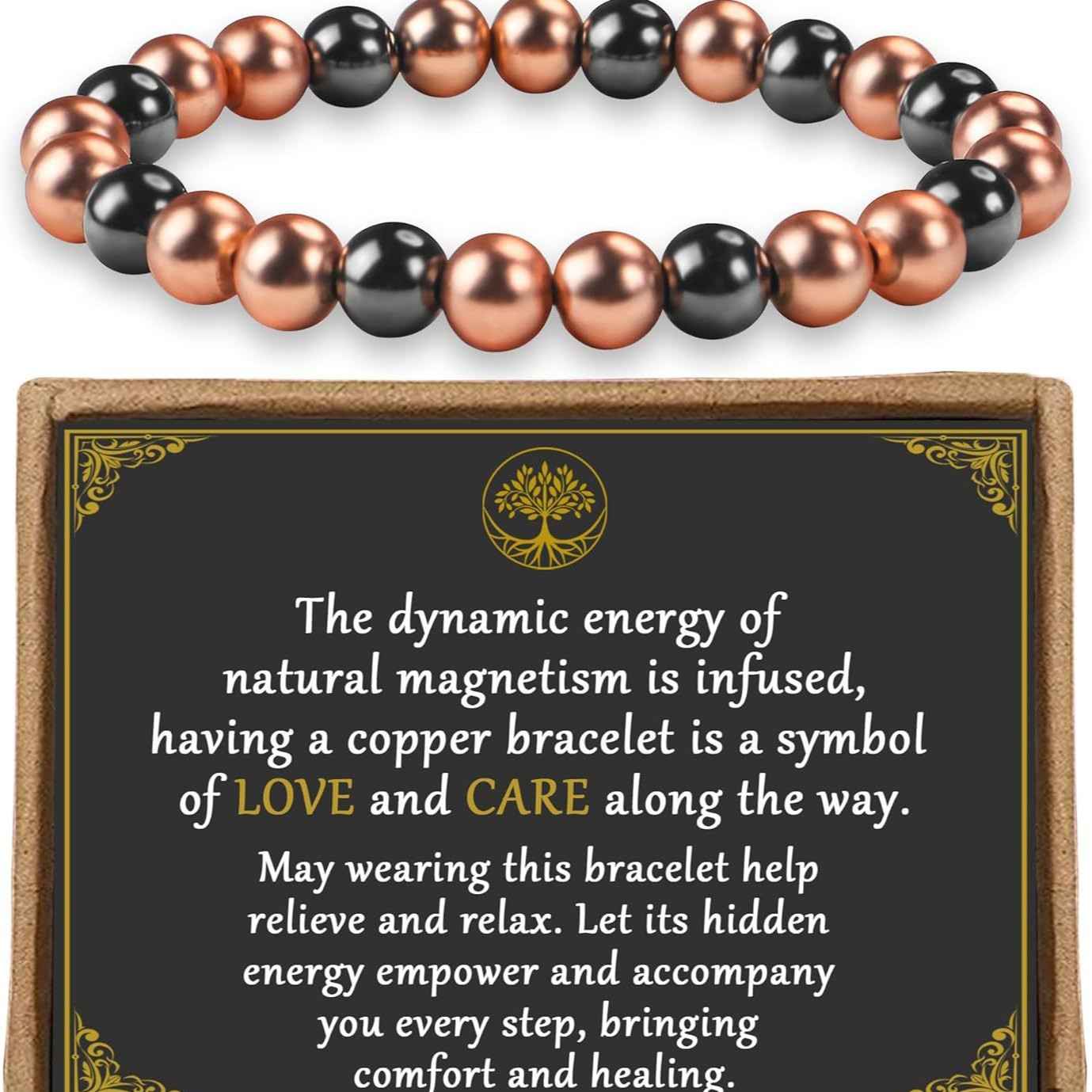 Copper Bead Magnet 6mm Women's Copper Bead Black Magnet Bracelet