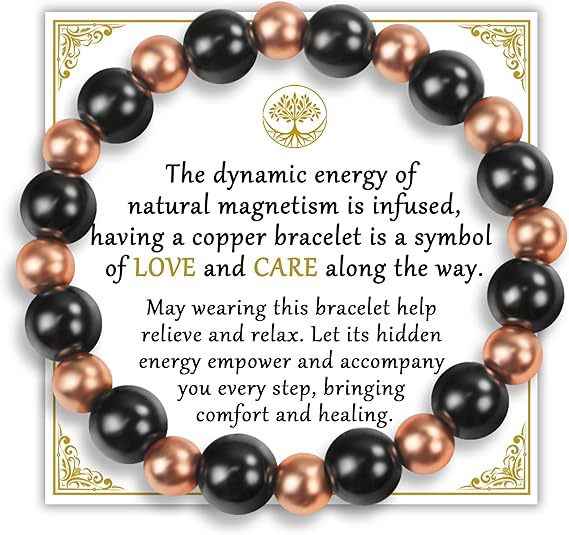 Copper Bead Magnet 6mm Women's Copper Bead Black Magnet Bracelet