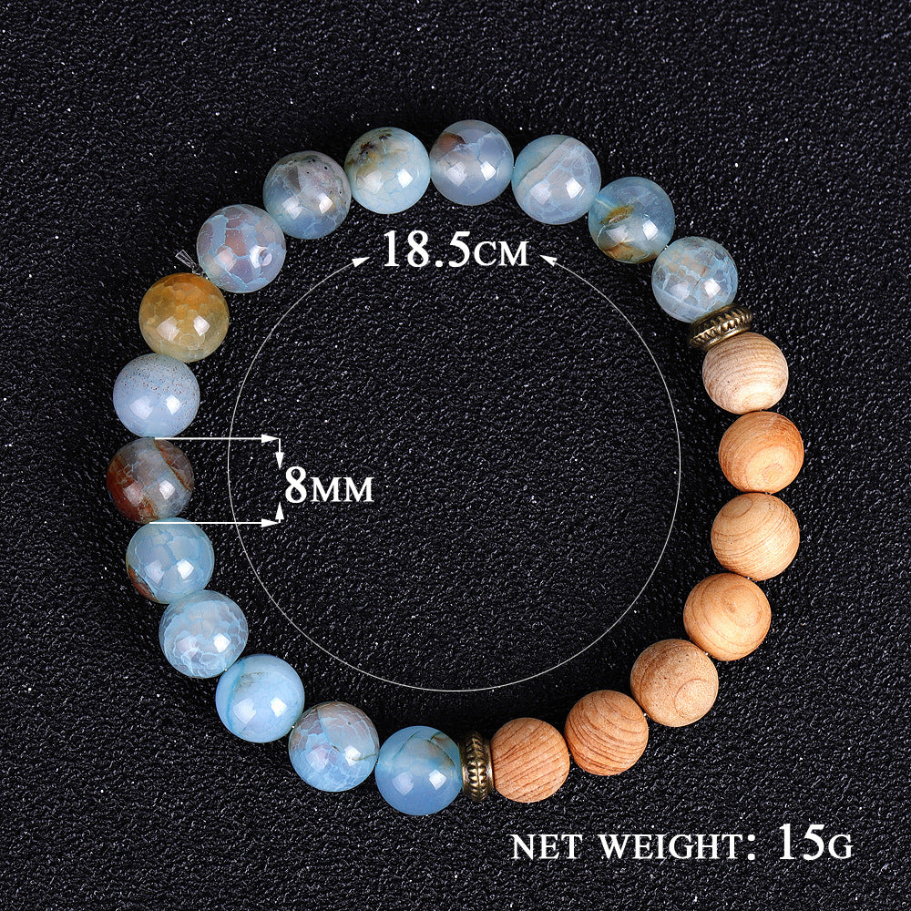 Ice Crack Agate Bracelet Volcanic Stone Wood Beads