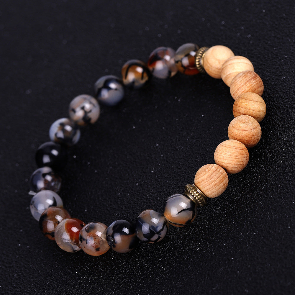 Ice Crack Agate Bracelet Volcanic Stone Wood Beads