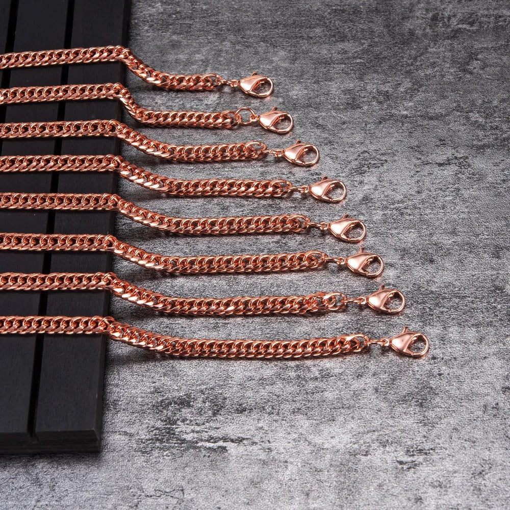Men's Pure Copper Bracelet Women's Adjustable Cuban Chain Ring Lobster Buckle 6mm Scratch-resistant