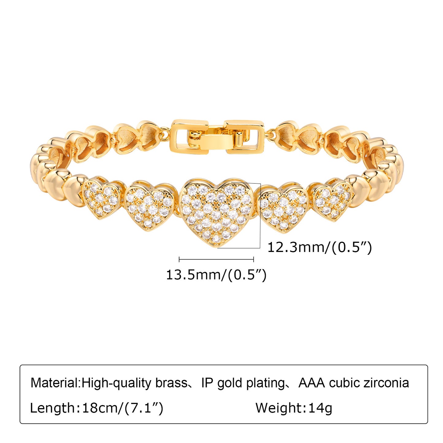Copper Square Heart-shaped Zircon Geometric Bracelet