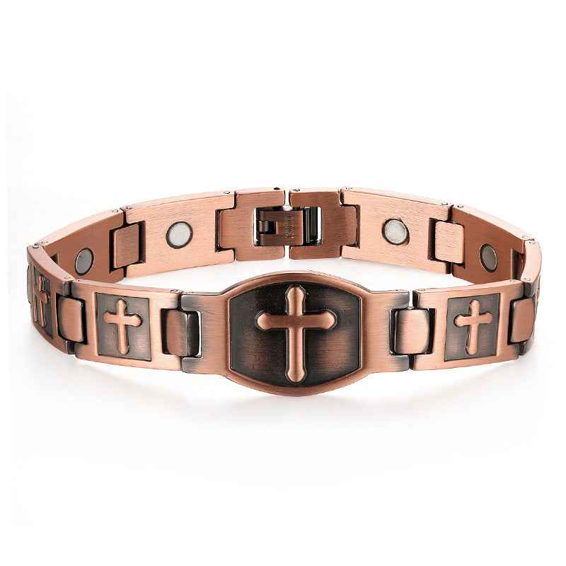 Red Copper Magnetic Cross Bracelet