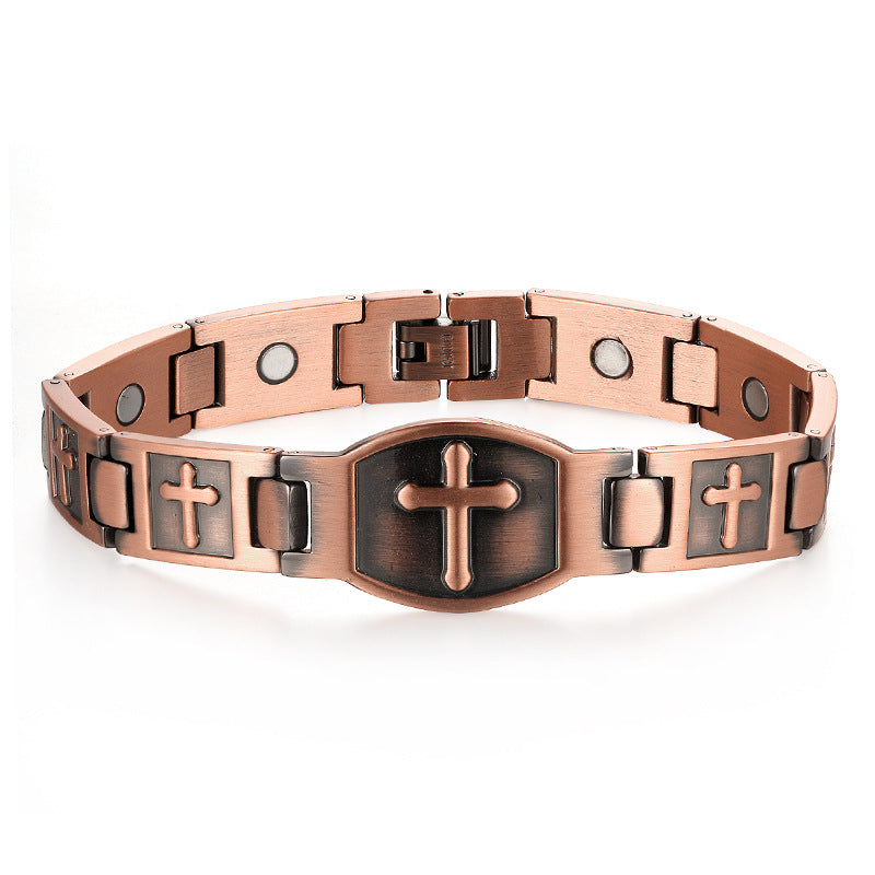 Red Copper Magnetic Cross Bracelet
