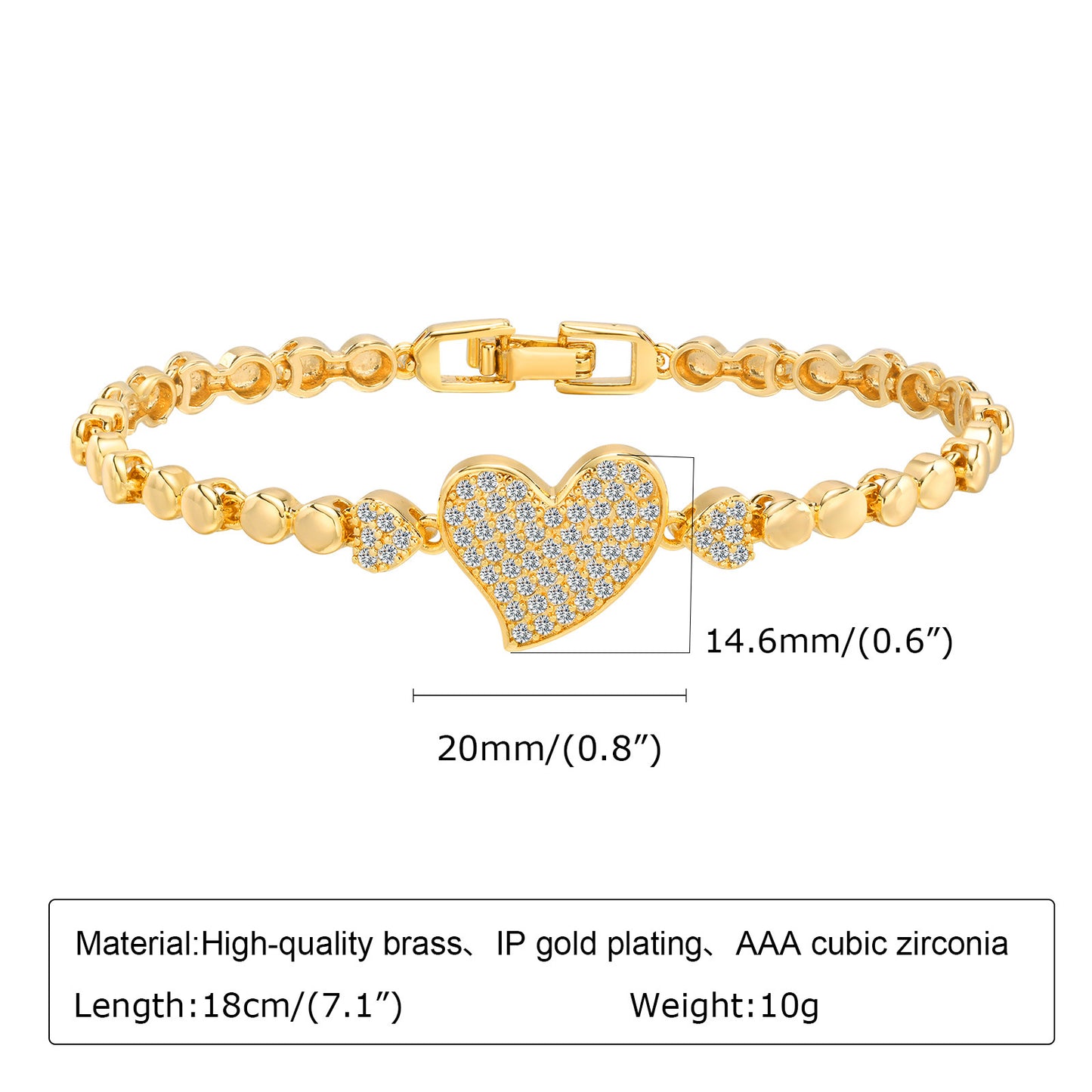 Copper Square Heart-shaped Zircon Geometric Bracelet