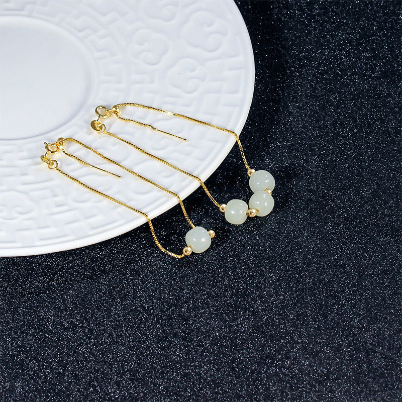 Women 925 Silver Bracelet Hetian Jade Beads