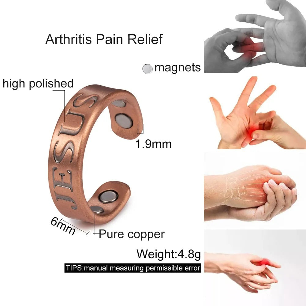 Pure Copper Ring Magnetic Retro Adjustable Letters Ring