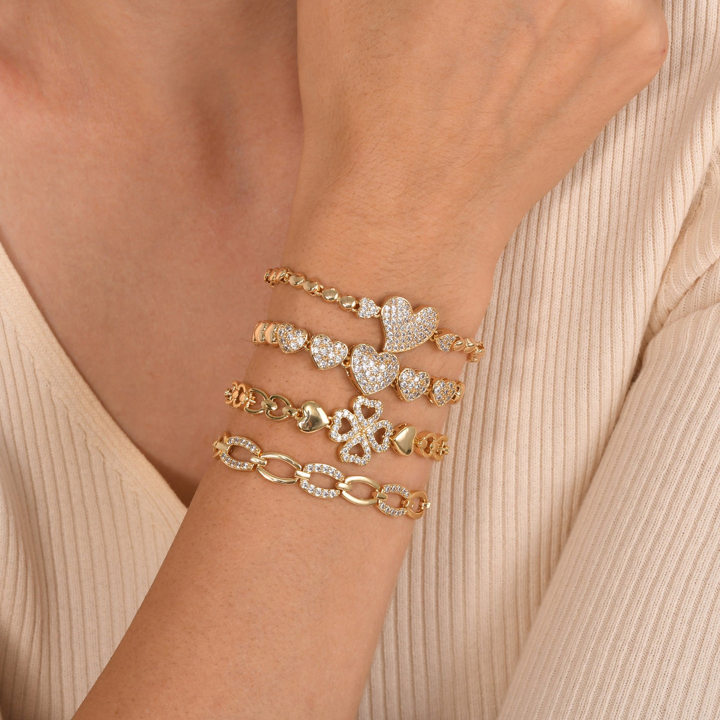 Copper Square Heart-shaped Zircon Geometric Bracelet