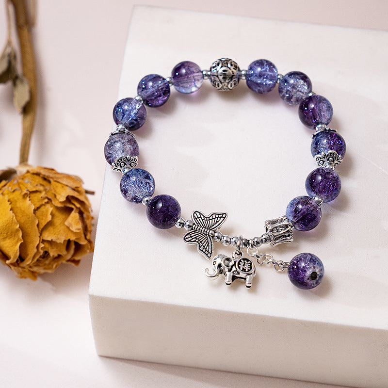 Chinese Style Butterfly Cracked Cystal Bracelet Gradient Beads Antique Silver Ladies