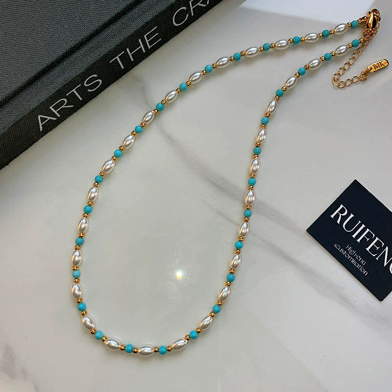 Natural Pearl And Turquoise Beaded Necklace