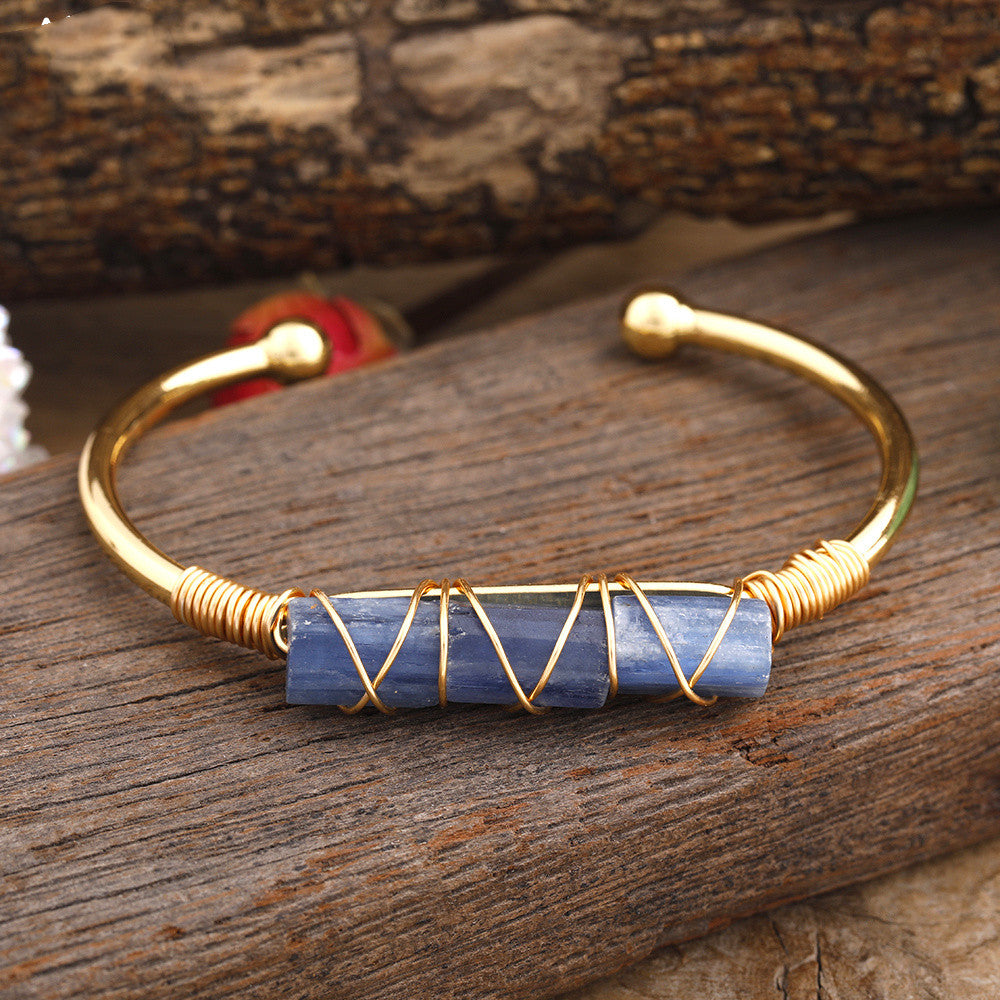 Gold Copper Wire Winding Bracelet Natural Black Tourmaline Beads