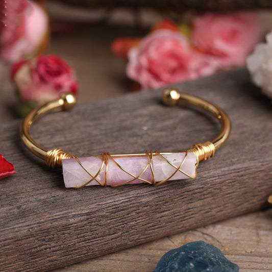 Gold Copper Wire Winding Bracelet Natural Black Tourmaline Beads