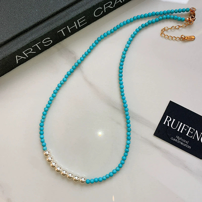 Natural Pearl And Turquoise Beaded Necklace