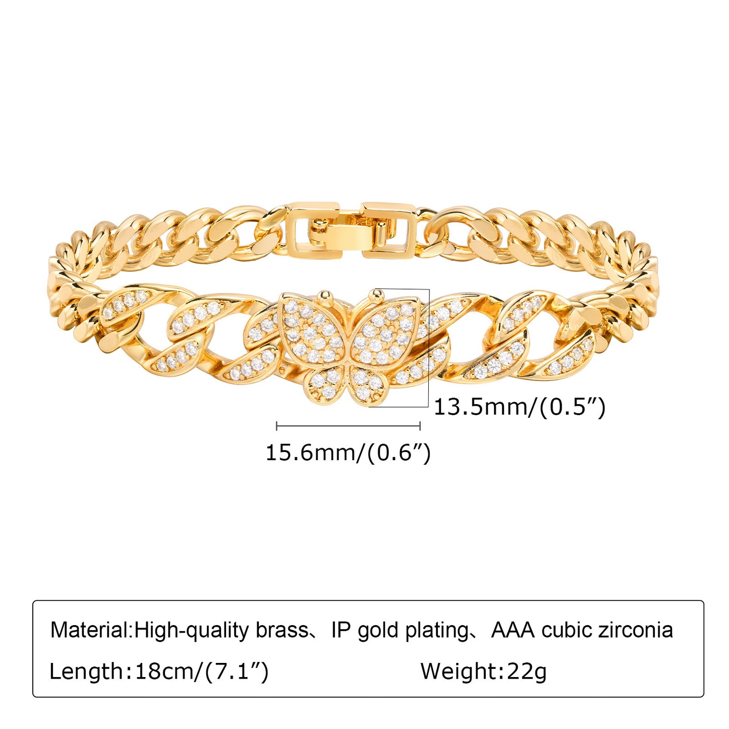 Copper Square Heart-shaped Zircon Geometric Bracelet