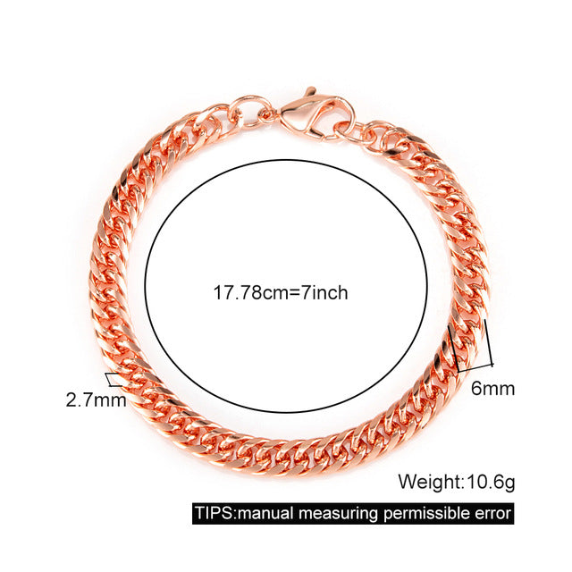 Men's Pure Copper Bracelet Women's Adjustable Cuban Chain Ring Lobster Buckle 6mm Scratch-resistant