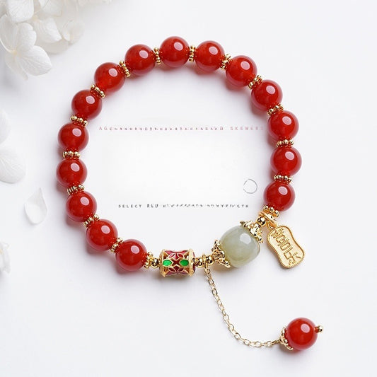 Red Agate Hetian Jade Beads Bracelet Women