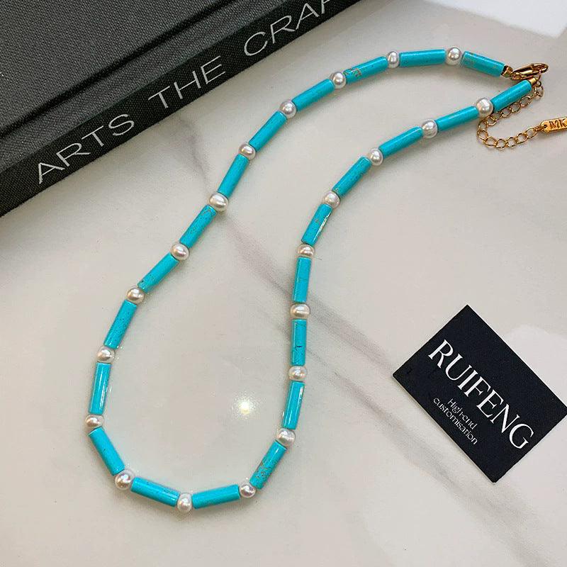 Natural Pearl And Turquoise Beaded Necklace
