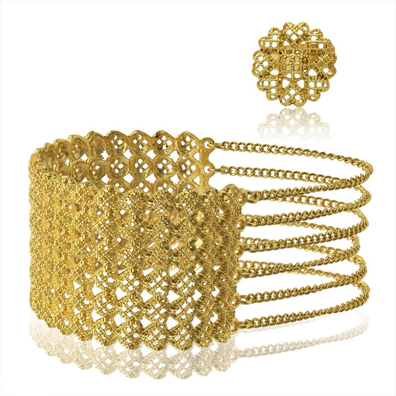 Gold-plated Hollow Copper Bracelet Ring Set