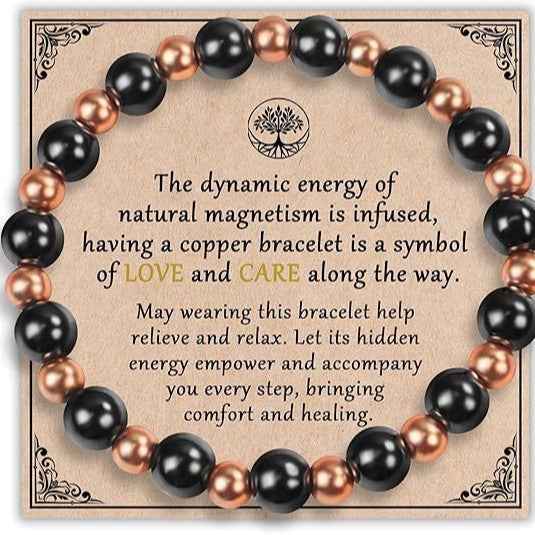 Copper Bead Magnet 6mm Women's Copper Bead Black Magnet Bracelet