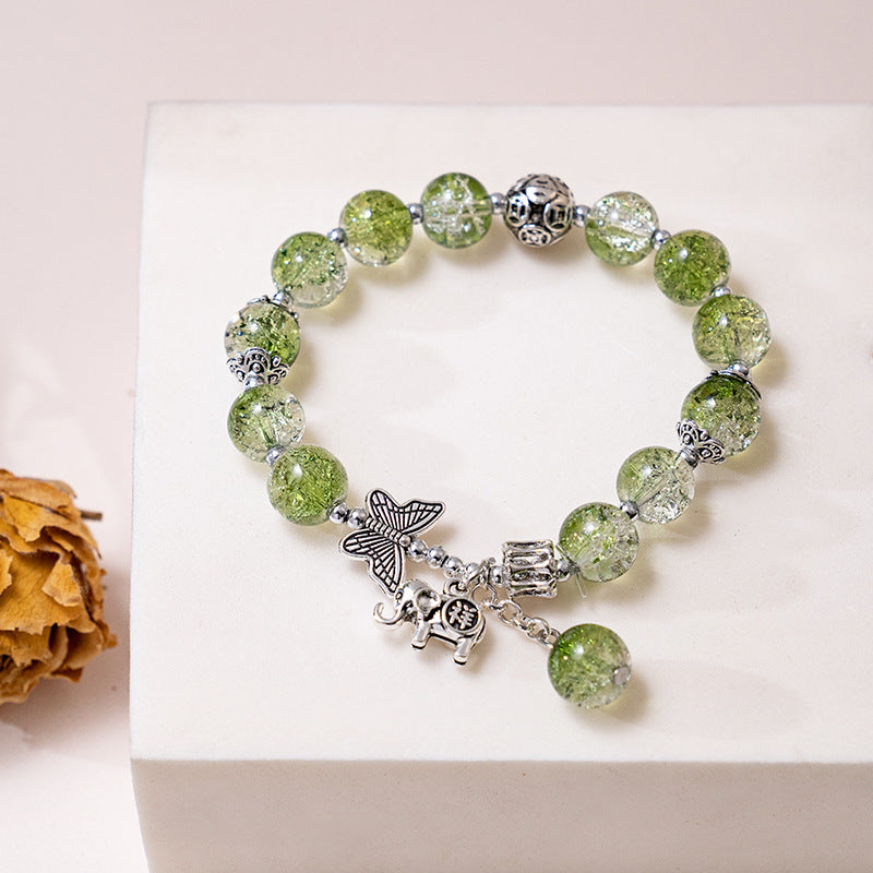 Chinese Style Butterfly Cracked Cystal Bracelet Gradient Beads Antique Silver Ladies