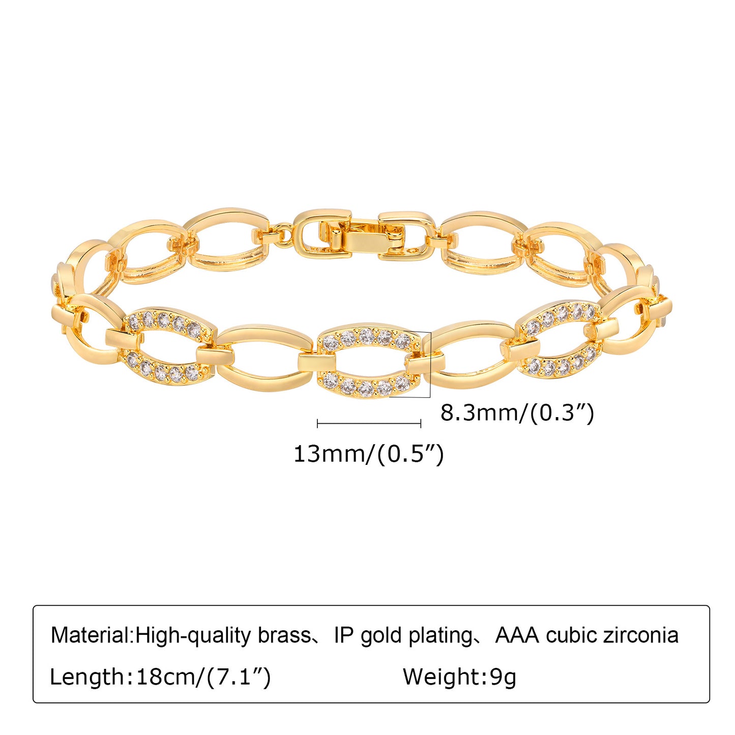Copper Square Heart-shaped Zircon Geometric Bracelet