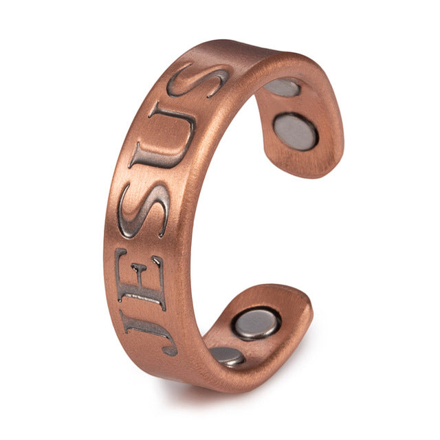 Pure Copper Ring Magnetic Retro Adjustable Letters Ring