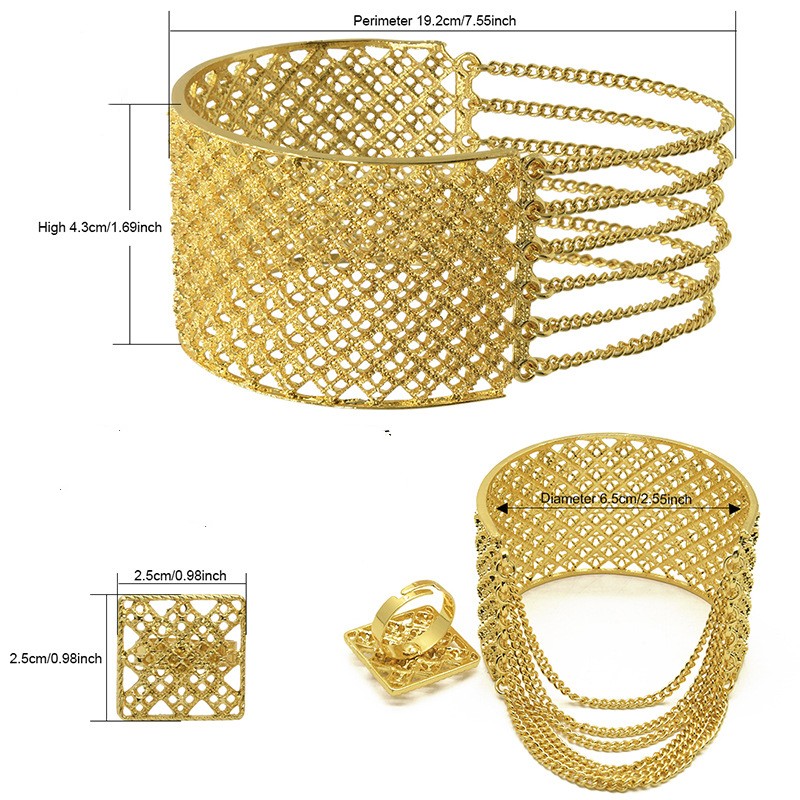 Gold-plated Hollow Copper Bracelet Ring Set
